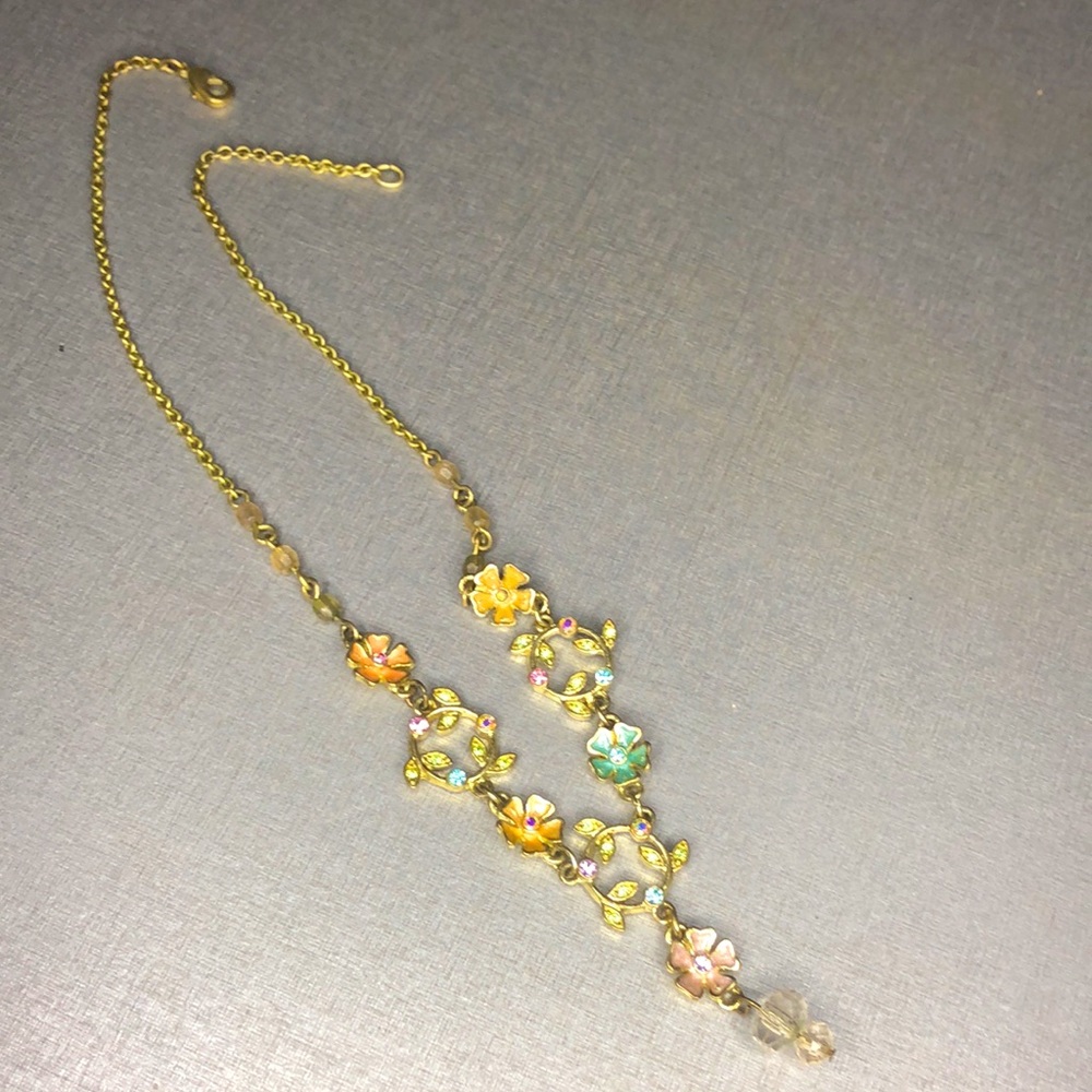 Gold Floral Crystal Pendant Necklace - Women Jewelry